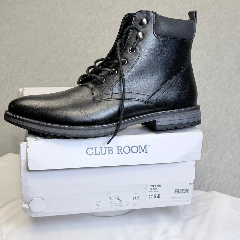 Club Room Westin Black Lace Up Side Zip Boots Mens 11.5 100134204